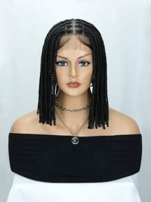 14英寸黑色混色波波辫蕾丝前假发，带婴儿发的合成编织蕾丝假发，女士款
