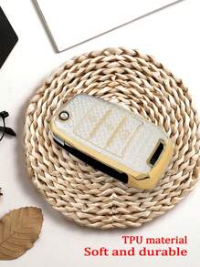 优质水晶白钻心锁钥匙扣 + 升级经典白金装饰车钥匙壳 + 适用于起亚 K3、K5、K2、KX3、K4、KX5、Quoris、K900、Sorento、Carens 钥匙扣和钥匙扣套