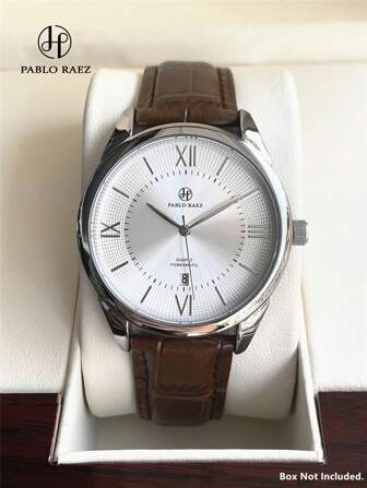 Pablo Raez 1pc Casual Man Watch Fashion Teenagers Wristwatch For Boy SUS304 Stainless Steel Silver IPS Case Brown Soft & Comfortable Microfiber Leather Roman Numeral Scales Face With Date 50M Waterproof Top Brand New Male Quartz Wristwatch For Man Sports Elegant Male Clock Luxury Student Nice Gifts Preppy Style For Friend Or Family Father Presents Fit For Daily Life/Work/Party Decorations Dress Watch