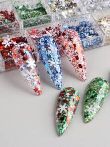 FULL BEAUTY 12 Lưới Bông Tuyết Mùa Đông Kim Sa Lấp Lánh Móng Tay Hỗn Hợp Đỏ Xanh Lá Vàng Trắng Sao Lấp Lánh Bột Gương Nghệ Thuật Làm Móng Sắc Tố Trang Trí Làm Móng - Nhiều màu - Xem 4