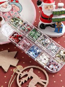 FULL BEAUTY 12 Lưới Bông Tuyết Mùa Đông Kim Sa Lấp Lánh Móng Tay Hỗn Hợp Đỏ Xanh Lá Vàng Trắng Sao Lấp Lánh Bột Gương Nghệ Thuật Làm Móng Sắc Tố Trang Trí Làm Móng - Nhiều màu - Xem 10