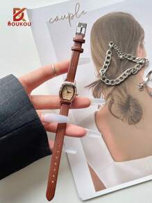 DOUKOU 1PC Vintage Roman Style Casual Elegant Brown Crocodile Embossed Barrel-Shaped Exquisite Small Dial Quartz Watch For Women. Cute, Fashionable And Beautiful, Suitable For Daily Work And Life , Dinner Party And Other Occasions To Decorate The Wrist,As A Gift For Students Returning To School,Ideal For Birthday Gift Christmas Gift