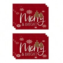 1pc/4pcs/6pcs Winter Christmas Decorative Placemats, Snowflake Reindeer Christmas Star Christmas Tree Bow Letter Linen Placemats, Dirt-Resistant Placemats, Suitable For Home, Restaurants And Cafes, Tabletop Decor, Home Supplies - Multicolor - View 13
