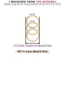 3 peças de bastidor de bordado DIY de bambu bege, adequado para agulha de perfuração, ponto cruz, Halloween, decorações de Natal, telefone, chaveiro, bolsa, acessórios de cabelo, decoração de casa, enfeite de carro