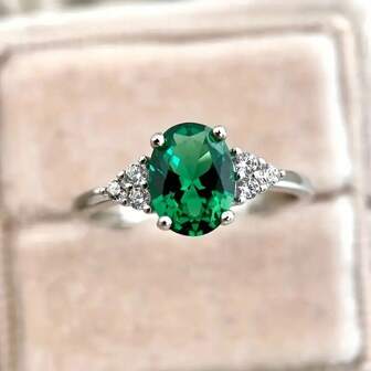 Luxurious One-Of-A-Kind Emerald Green S925 Sterling Silver Ring - Women Jewelry With Faux Gemstone, Hypoallergenic, Nickel-Free, Perfect For Anniversaries, Birthday Gifts, And Special Occasions, Elegant Accessory For Any Outfit