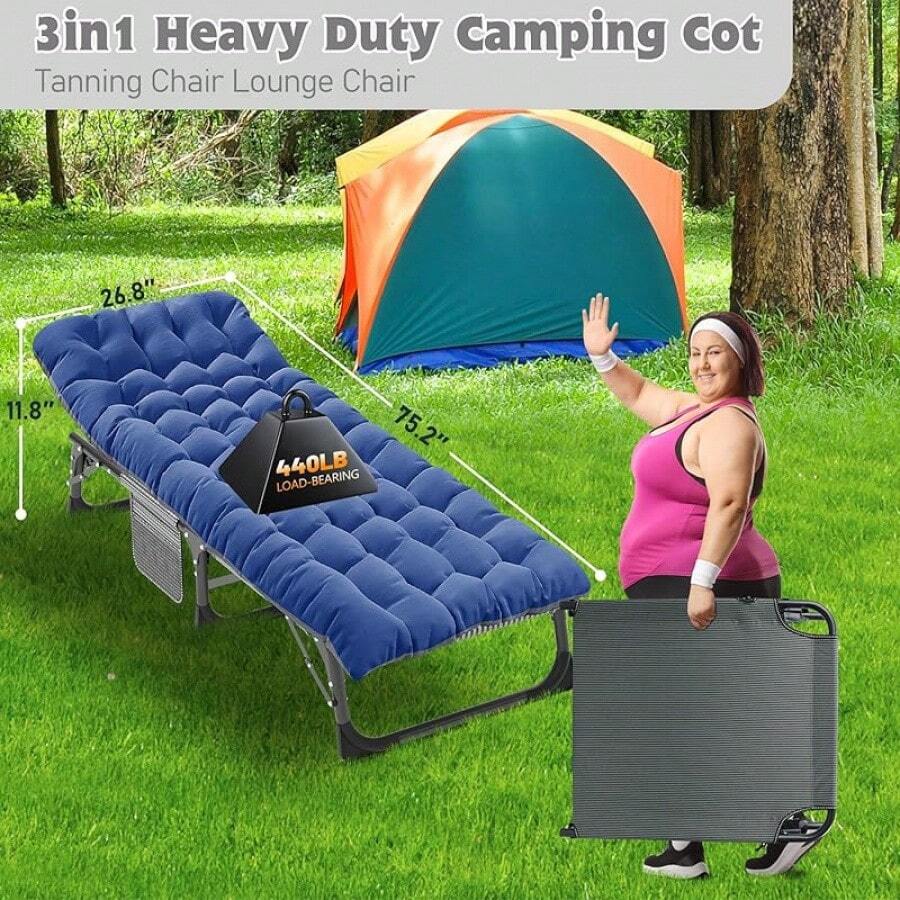 ABORON Folding Camping Cot W/Mat For Adults, Heavy Duty Outdoor Bed