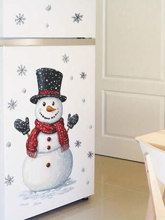 1 Pc Snowman Refrigerator Sticker - PVC Self-Adhesive Wall Sticker With Snowflakes, Cartoon Snowman Pattern For Kitchen And Home Decoration, 15.75x23.62 Inches,Stickers,Wall Decal, Vinyl Decal For Home Decorations,Spring Decoration Items Refresh Your Home,Rama Decoration Stickers Gifts Birthday Graduation