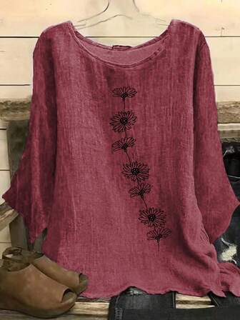 Lässig minimalistische Damen Bluse in Große Größen mit Blume Muster und weiter Passform