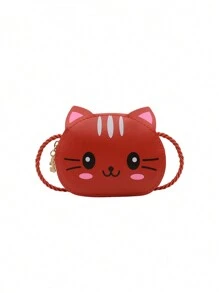 1pc Diagonal Shoulder Bag Cute And Simple Princess Children's Mini Bag Cat Print Wallet Baby Bag Shoulder Bag Pu Leather Handbag Children's Bag Suitable To Use In Winter, The Best Choice For Giving Christmas And New Year Gifts To Family And Friends