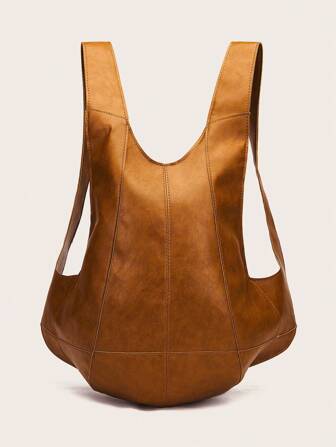 Mochila diaria de estilo retro de piel sintética - resistente al agua, de carcasa blanda, con cierre de cremallera, bolsillo utilitario, unicolor, diseño inspirado en motos punk para deportes y viajes