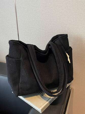 Corduroy Plain Tote Bag Large Capacity New Shoulder Bag School Bag For College Bag For School Beach Tote Bag Teacher Gifts Shopping Bag Back To School Supplies Tote Bag With Zipper Book Bag Teacher Bag Large Tote Bag Travel Essential Canvas Tote Bag Travel Bags Laptop Bag Beachweekend Bag