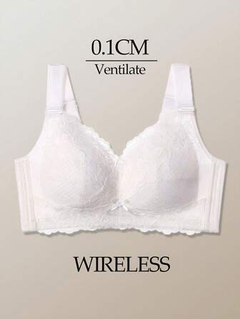 1 pieza Sujetador inalámbrico de encaje blanco para mujer, gran busto estilizante, ligeroso, transpirable y de secado rápido con elevación y conformación lateral, cierre ajustable de 4 ganchos, adecuado para novia, estilo Kawaii