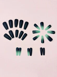 24Pcs Mid-Length Gradient White To Blue Toenail/Fingernail Artificial Nails, Elegant Ombre Design With Rhinestones Press On Nails Nail Supplies Nails