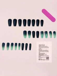 24Pcs Mid-Length Gradient White To Blue Toenail/Fingernail Artificial Nails, Elegant Ombre Design With Rhinestones Press On Nails Nail Supplies Nails