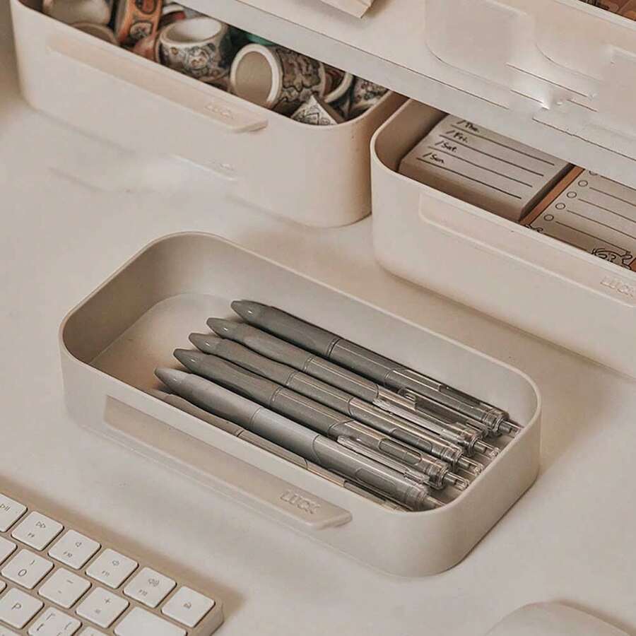 1pc Beige White Desktop Storage Box Can Choose Large And Small