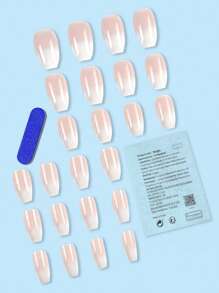 24pcs Short Coffin Shape Gradient Pink False Nails, Fashionable & Minimalist Ice Transparent Manicure Set, Press-On Nails For Women And Girls Nail Supplies