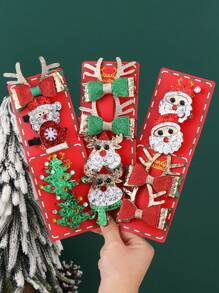 2 件套圣诞发夹套装，配有闪光蝴蝶结、圣诞老人和圣诞树装饰 - 彩色 - 查看 13