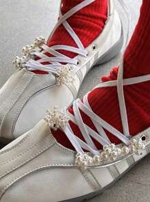 1pc Versatile Korean Style Pearl Beaded Flower Shoe Buckle, Simple DIY Athletic Shoes Lace Accessories For Spring Summer