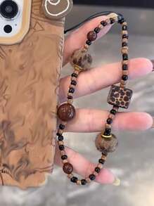 Phụ kiện treo họa tiết da báo mùa thu/đông có dây đeo xích, thiết kế bền và chống thất lạc, màu nâu - màu đặc - Xem 7