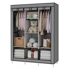 Closet Organizador de Ropa Armario Minimalista de Ropa de Tela y Tubo Aleación para Ropa Organizador Ropero Plegable Funda Antipolvo, Armable y Portátil Cuenta con Amplio Espacio de Almacenamiento y Espacio para Colgar Ropa Fácil de Armar - Gris - Ver 3