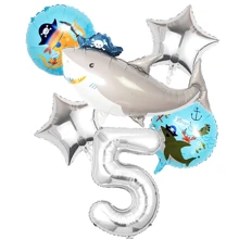 6 sztuk Cartoon Pirate Shark & 1-9 Zestaw balonów foliowych, dekoracja urodzinowa w stylu marynistycznym - Wielokolorowe - Zobacz 6
