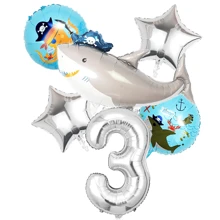 6 sztuk Cartoon Pirate Shark & 1-9 Zestaw balonów foliowych, dekoracja urodzinowa w stylu marynistycznym - Wielokolorowe - Zobacz 4