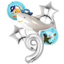 6 sztuk Cartoon Pirate Shark & 1-9 Zestaw balonów foliowych, dekoracja urodzinowa w stylu marynistycznym - Wielokolorowe - Zobacz 10