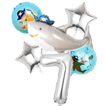 6 sztuk Cartoon Pirate Shark & 1-9 Zestaw balonów foliowych, dekoracja urodzinowa w stylu marynistycznym - Wielokolorowe - Zobacz 8