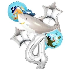 6 sztuk Cartoon Pirate Shark & 1-9 Zestaw balonów foliowych, dekoracja urodzinowa w stylu marynistycznym - Wielokolorowe - Zobacz 5