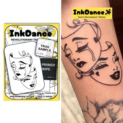 1 套“面具”革命性技术纹身、半永久纹身、临时纹身、刻字假纹身、防水、真实纹身外观、植物纹身、耐用、逼真、X112