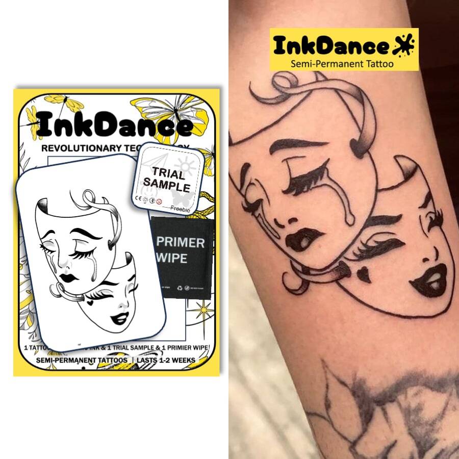 1 套“面具”革命性技术纹身、半永久纹身、临时纹身、刻字假纹身、防水、真实纹身外观、植物纹身、耐用、逼真、X112