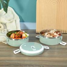 1pc Stainless Steel Round Bento Lunch Box Containers, Multi-Layer Portable Food Storage Lunchbox With Lid For Outdoor, 4 Seasons - Blue - View 5