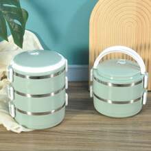 1pc Stainless Steel Round Bento Lunch Box Containers, Multi-Layer Portable Food Storage Lunchbox With Lid For Outdoor, 4 Seasons - Blue - View 4