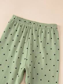 2 件套 小男孩绿色圆点卡通印花家居服套装 保暖内衣 春秋 - 薄荷綠 - 查看 8