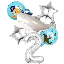 6 sztuk Cartoon Pirate Shark & 1-9 Zestaw balonów foliowych, dekoracja urodzinowa w stylu marynistycznym - Wielokolorowe - Zobacz 19