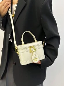 新款时尚经典糖果色字母图案装饰相机包，可调节斜挎肩带，编织图案，适合年轻女孩、大学生、初学者、办公室女士购物、办公室、大学、工作、商务和通勤 - 米色 - 查看 7