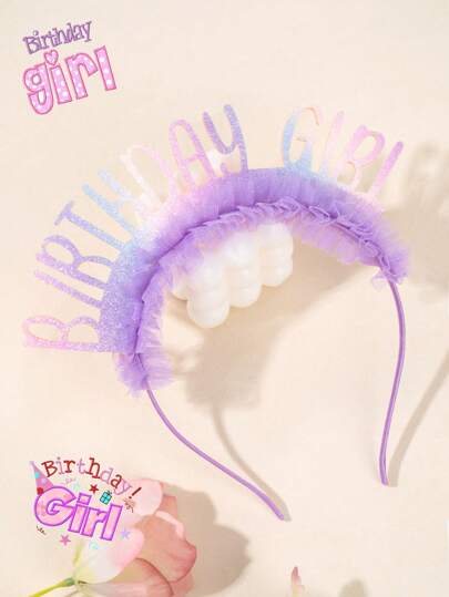 1 peça Faixa de cabeça para meninas de aniversário com glitter roxo Faixa de cabeça de aniversário Princesa Faixa de cabelo de malha Faixa de cabelo para crianças Meninas Feliz Aniversário Presentes de aniversário Acessórios para cabelo para crianças