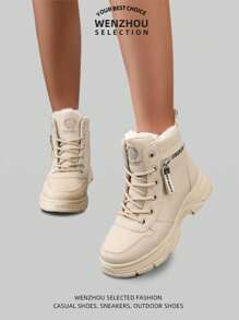 新款加大码女式户外雪地靴，保暖内衬，加厚保暖，高帮，轻便 - 卡其色 - 查看 9