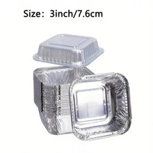 50pcs 3-Inch Aluminum Foil Square Mini Pie Tart Pan/Disposable Baking Tartlet Molds With Plastic Lids, Suitable For Baking Tarts, Quiche, And Other Kitchen Accessories, Baking Supplies