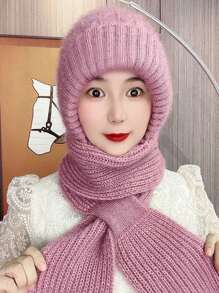 1 chiếc mũ dày khăn quàng cổ tích hợp cho phụ nữ mới mùa thu và mùa đông đạp xe mũ len ấm áp - Nhiều màu - Xem 10