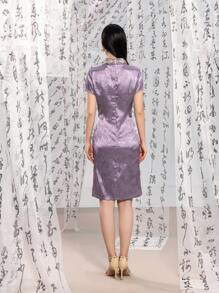 Short Sleeve Jacquard Floral Designs New Chinese Style Cheongsam Qipao Dress