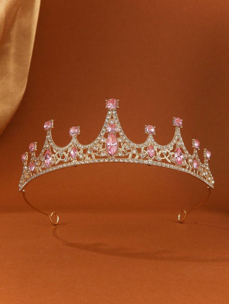 Vương miện pha lê cô dâu sang trọng phong cách Baroque Retro Vương miện công chúa Nữ hoàng Trang phục dạ hội Vương miện mạng che mặt bằng đá Rhinestone Phụ kiện tóc cưới - Nhiều màu - Xem 1