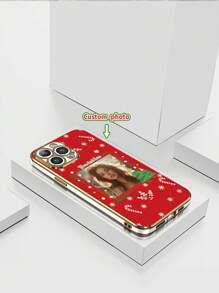 1pc 6D Electroplated White TPU Customizable Text & Photo, Christmas Style Pattern Shockproof Phone Case Compatible With Iphone//Redmi/OPPO/POCO Phones Red ,Cherished Little Joy - Black - View 2
