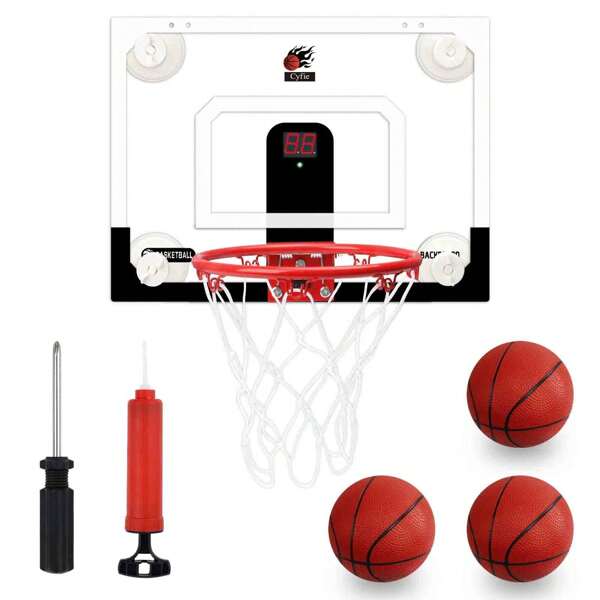 CYFIE Suction Cup Basketball Hoop, Indoor Mini Basketball Hoop With Scoreboard, Sound, 3 Balls