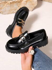 Giày lười nữ đế bằng, kiểu Anh, giày da nhỏ, màu đen, kiểu dáng cổ điển, giày lái xe moccasin. - màu đen - Xem 2