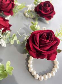 1pc/6pcs Artificial Rose Flower Bride Wrist Corsage Women Hand Flower Wedding Flowers Party Decoration Valentine's Day Accessories - Wrist Flower - View 15