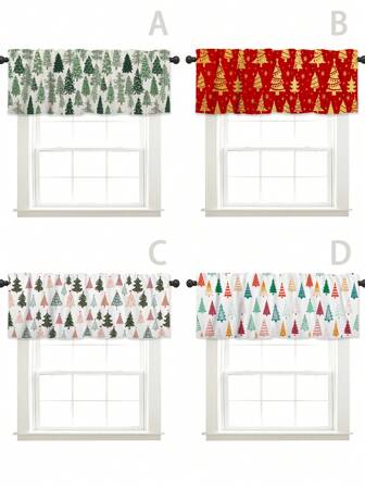 1 st Aquarel Gouden Folie Kerstboom Patroon Bedrukt Raam Gordijn, Geschikt Voor Woonkamer, Badkamer, Keuken, Camper, Roede Zak Gordijn Voor Woondecoratie, Toepasbaar Overal Het Hele Seizoen