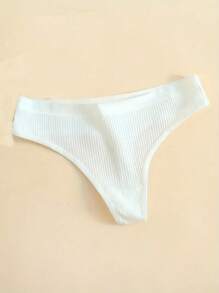 6pcs Women's Solid Color Simple Breathable Rib Thong Panties - Multicolor - View 4