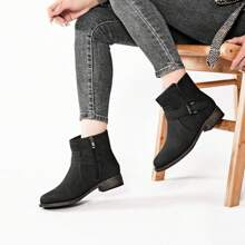 Women's Ankle Boots, Thick Heel Modern Short Classic Slip-On Fashionable Short Boots. - Black - View 3