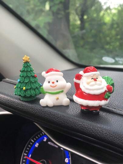 1 Set Christmas Santa Claus, Snowman & Christmas Tree Car Decor Ornaments, Suitable For Car And Home Decoration, Party Decor, Christmas Holiday Decoration